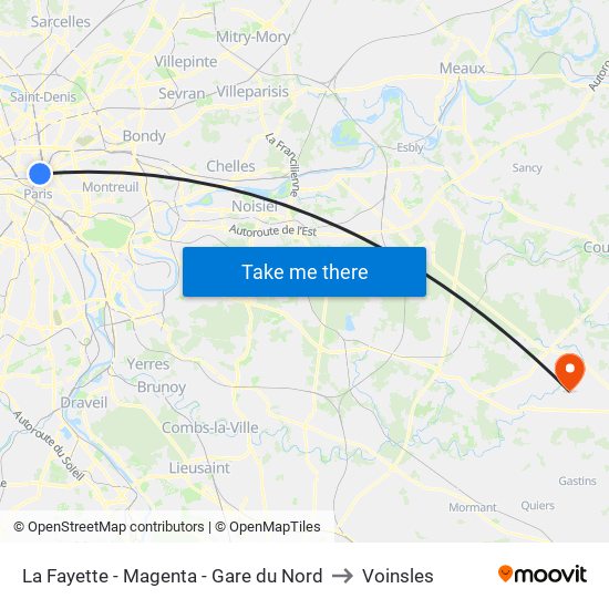 La Fayette - Magenta - Gare du Nord to Voinsles map