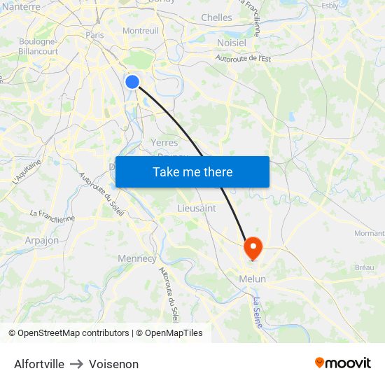 Alfortville to Voisenon map