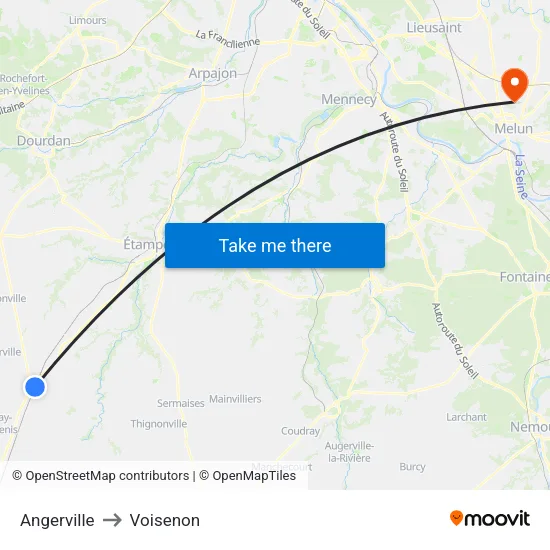 Angerville to Voisenon map