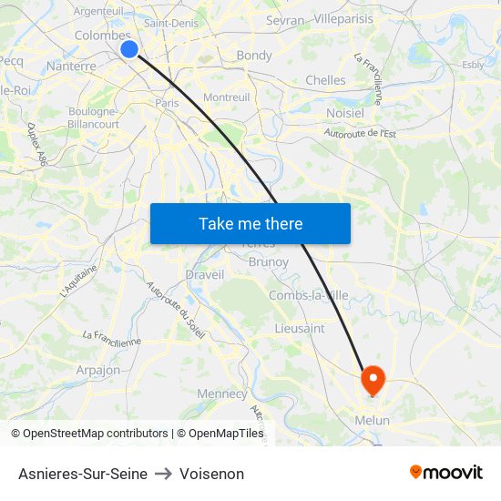 Asnieres-Sur-Seine to Voisenon map