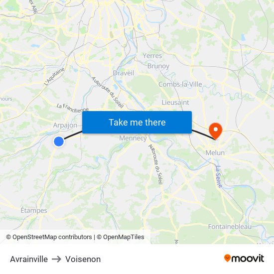 Avrainville to Voisenon map