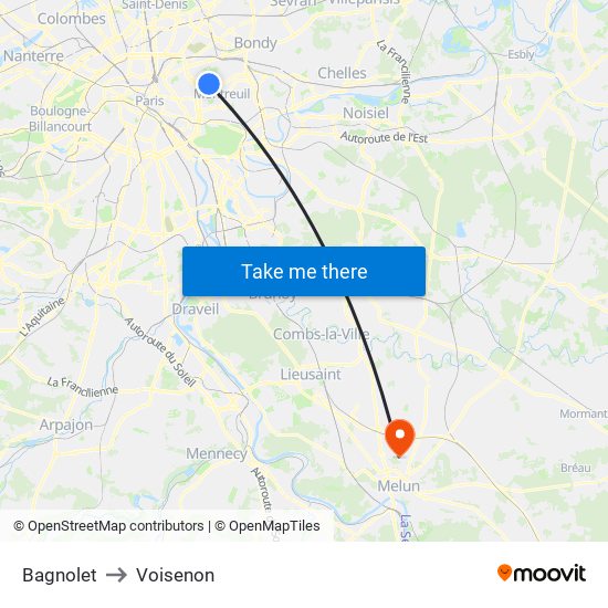 Bagnolet to Voisenon map