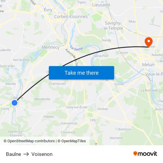 Baulne to Voisenon map