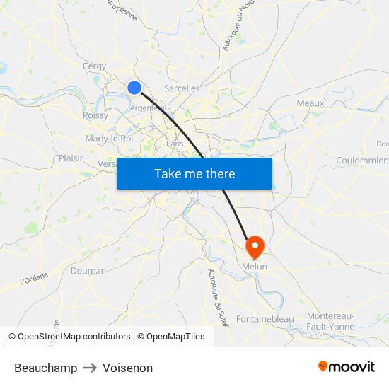 Beauchamp to Voisenon map