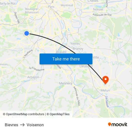Bievres to Voisenon map