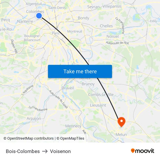 Bois-Colombes to Voisenon map