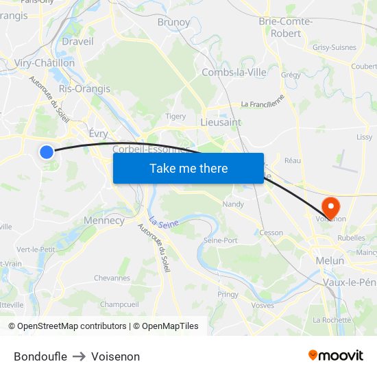 Bondoufle to Voisenon map