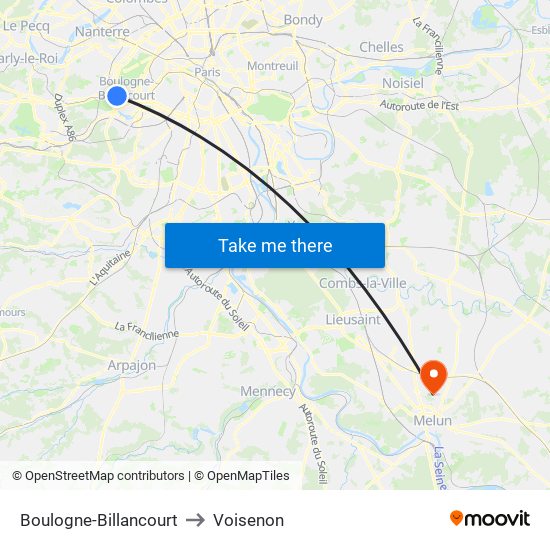 Boulogne-Billancourt to Voisenon map