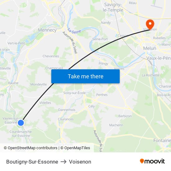 Boutigny-Sur-Essonne to Voisenon map
