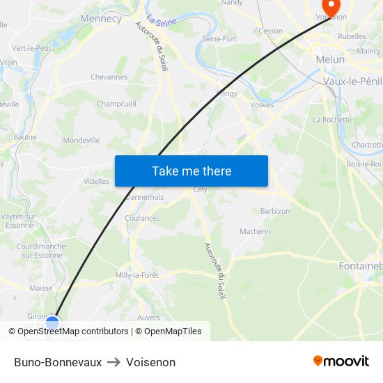 Buno-Bonnevaux to Voisenon map