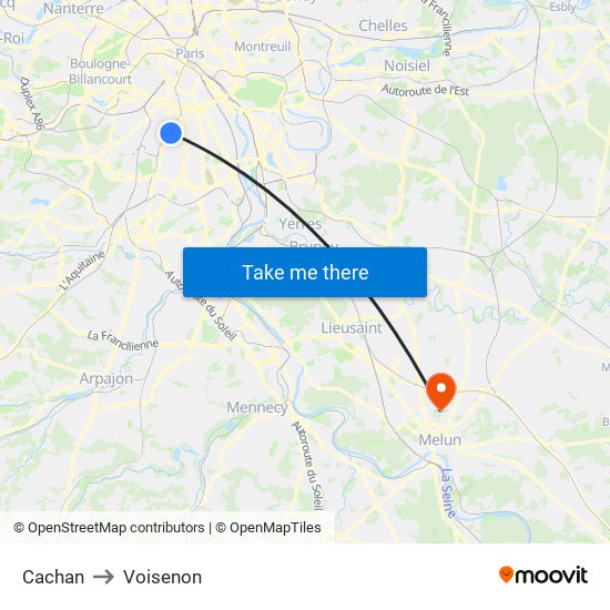 Cachan to Voisenon map