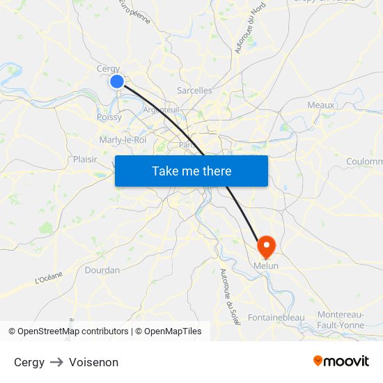 Cergy to Voisenon map