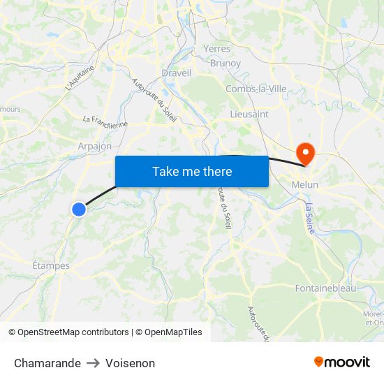 Chamarande to Voisenon map