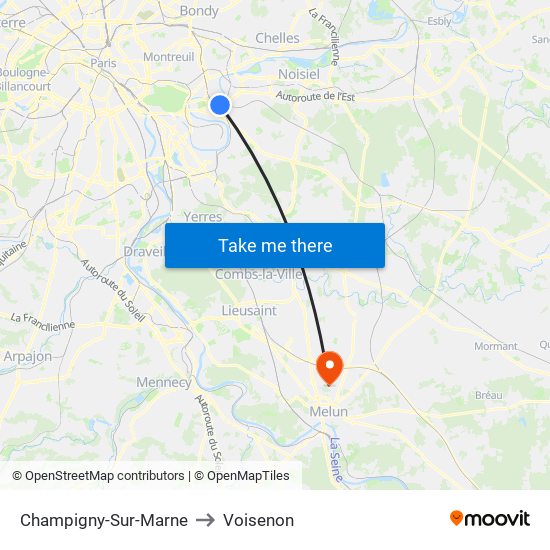 Champigny-Sur-Marne to Voisenon map