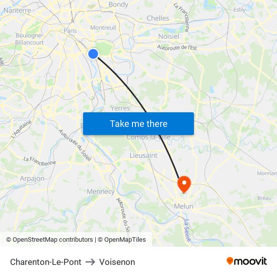 Charenton-Le-Pont to Voisenon map