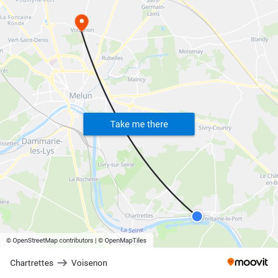 Chartrettes to Voisenon map