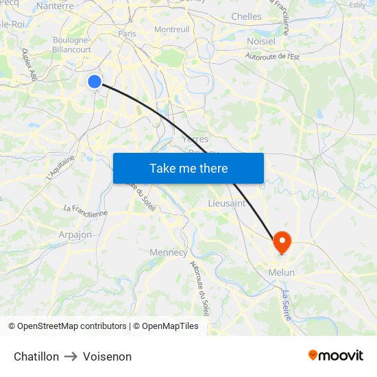 Chatillon to Voisenon map