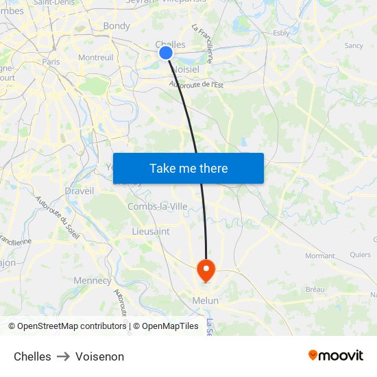Chelles to Voisenon map