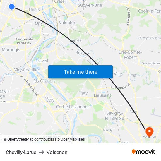 Chevilly-Larue to Voisenon map