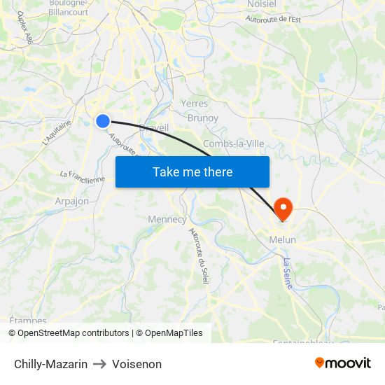 Chilly-Mazarin to Voisenon map