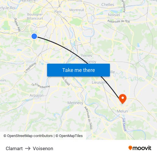 Clamart to Voisenon map