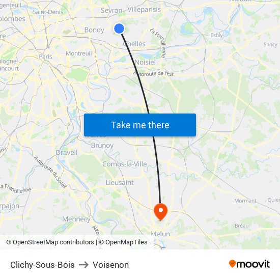 Clichy-Sous-Bois to Voisenon map