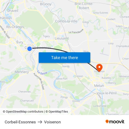 Corbeil-Essonnes to Voisenon map