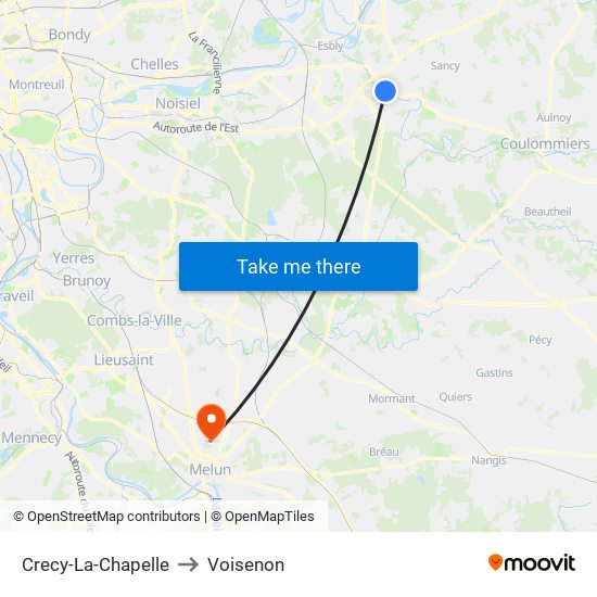 Crecy-La-Chapelle to Voisenon map
