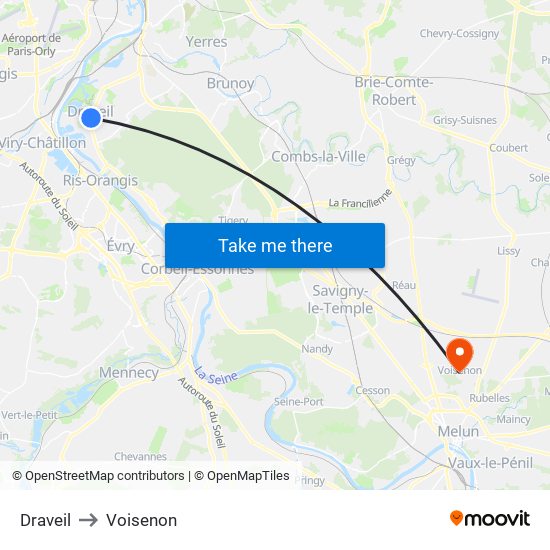 Draveil to Voisenon map