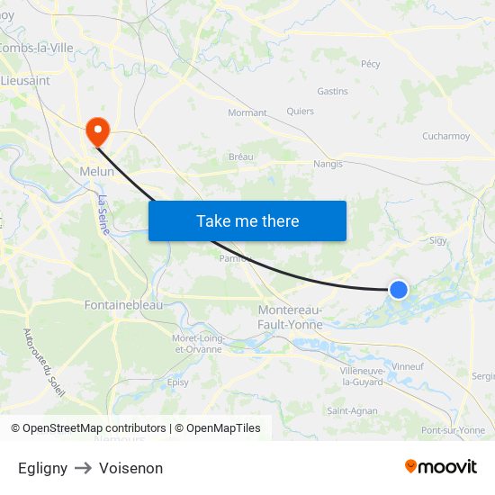 Egligny to Voisenon map
