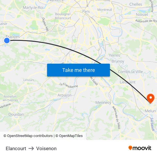 Elancourt to Voisenon map