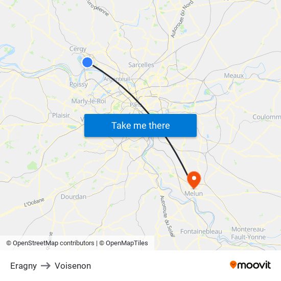Eragny to Voisenon map