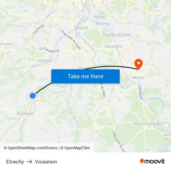 Etrechy to Voisenon map
