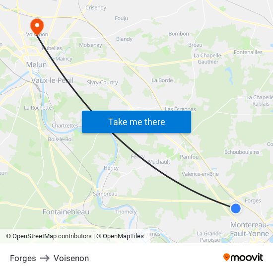 Forges to Voisenon map