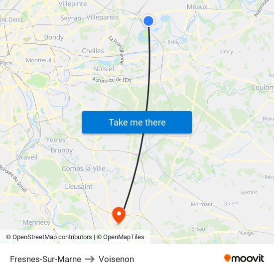 Fresnes-Sur-Marne to Voisenon map