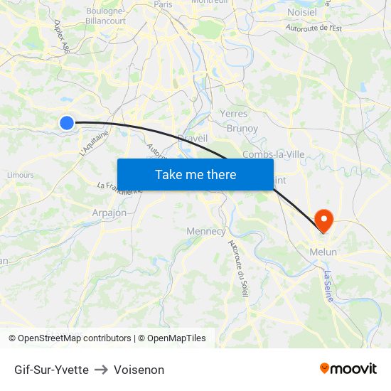 Gif-Sur-Yvette to Voisenon map