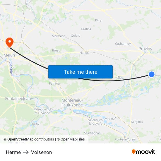 Herme to Voisenon map