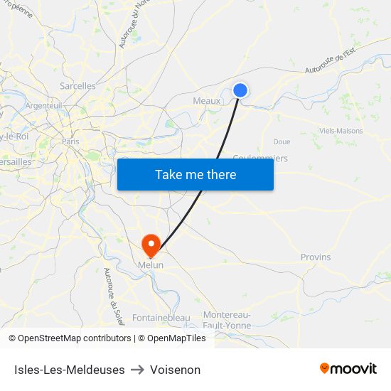 Isles-Les-Meldeuses to Voisenon map