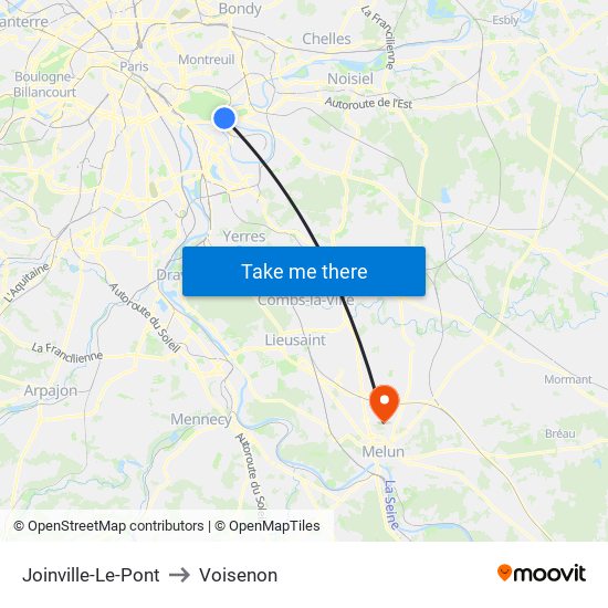 Joinville-Le-Pont to Voisenon map
