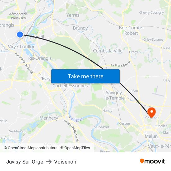 Juvisy-Sur-Orge to Voisenon map