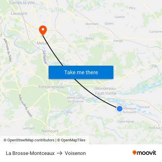 La Brosse-Montceaux to Voisenon map