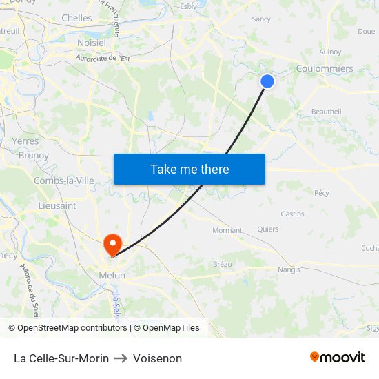 La Celle-Sur-Morin to Voisenon map