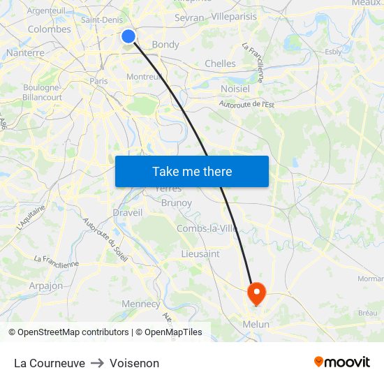 La Courneuve to Voisenon map