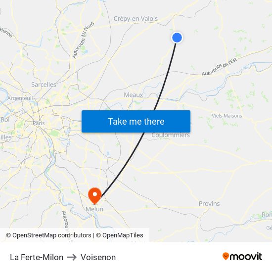 La Ferte-Milon to Voisenon map