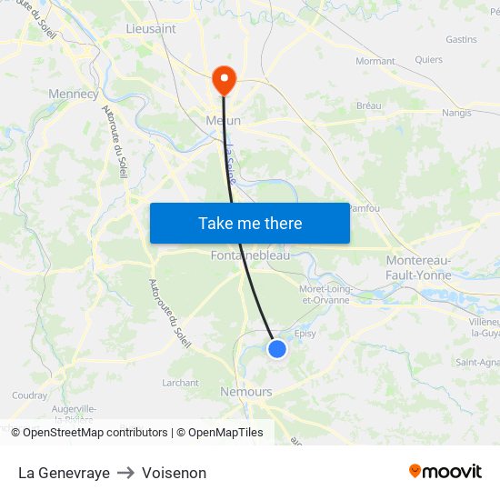 La Genevraye to Voisenon map