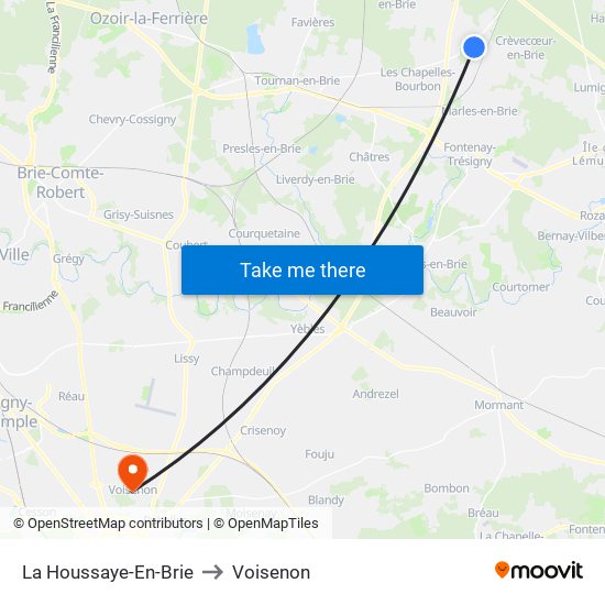 La Houssaye-En-Brie to Voisenon map