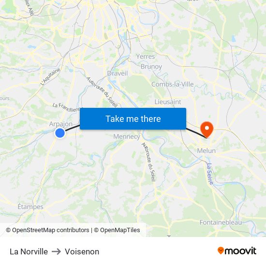 La Norville to Voisenon map