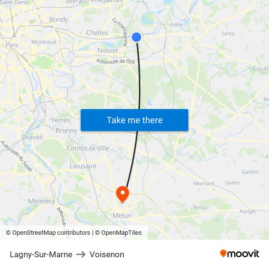 Lagny-Sur-Marne to Voisenon map