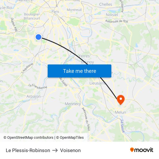 Le Plessis-Robinson to Voisenon map