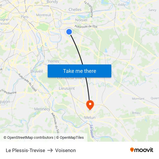 Le Plessis-Trevise to Voisenon map